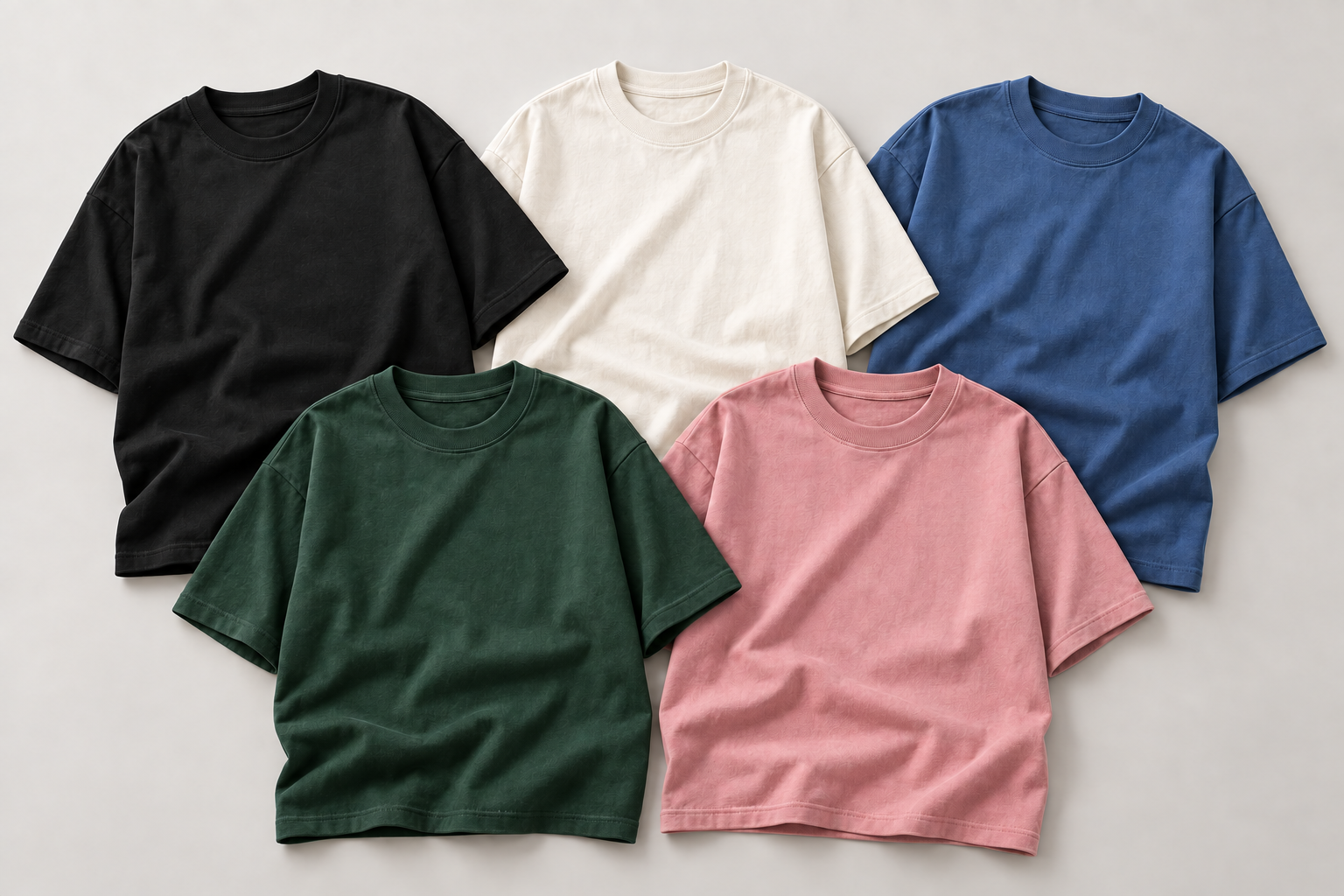 Plain HD T-shirts in black, warm white, blue, forest green and rose